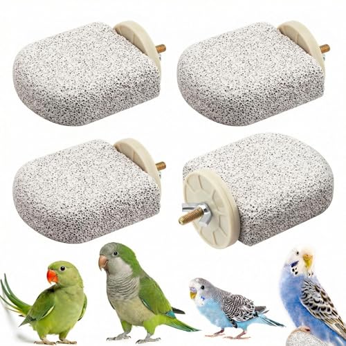 CZWESTC 4 PCS Bird Perch Stands Calcium Beak Grinding Stone and Foot Claw Trimmer Lava Ledge Parrot Platform Chewing Toys for Parakeet Cockatiel Conure Lovebird Finch Budgies