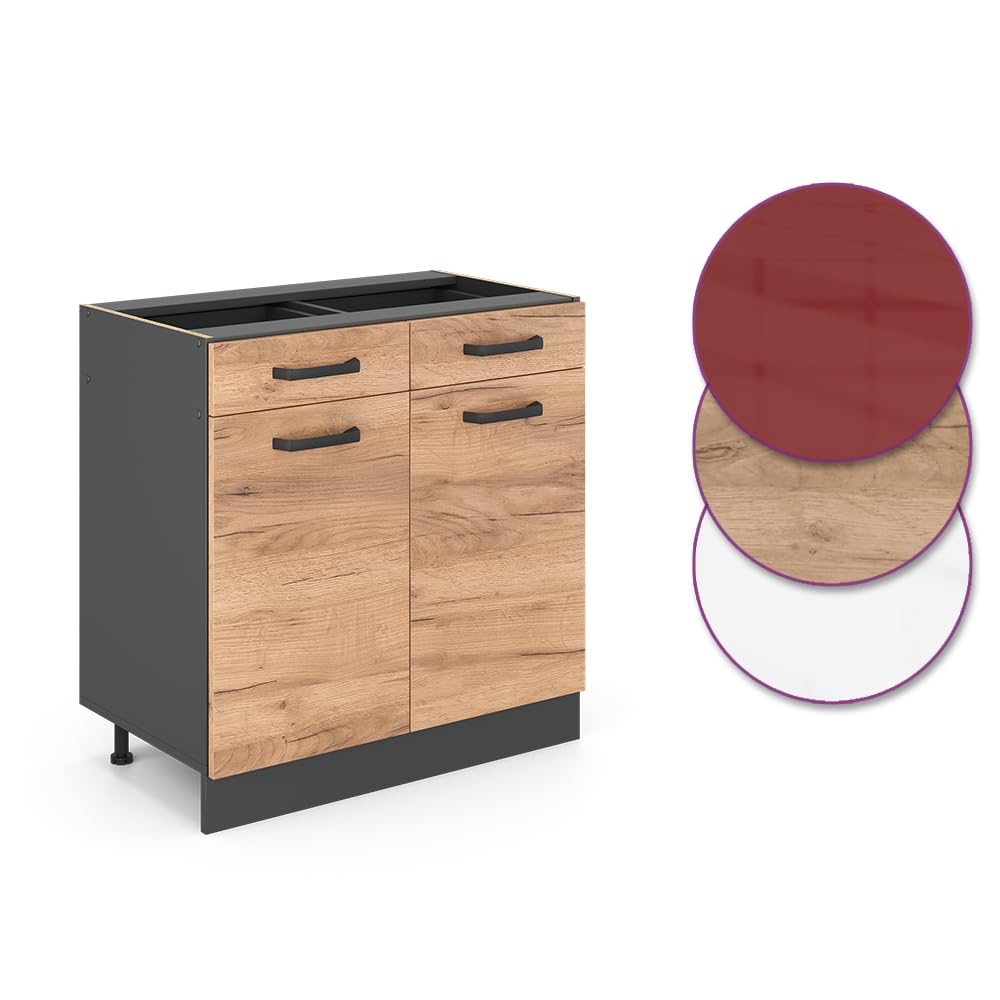 Vicco mobiletto base per cucina R-line, Quercia dorata/Antracite, 80 cm senza piano di lavoro