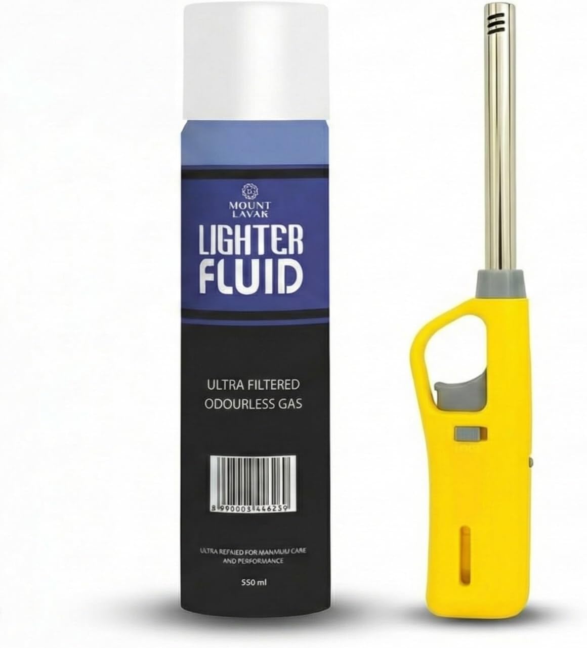 Kitchen Gas Lighter with Butane Gas 500Ml Refill Can Combo – Refillable Long Neck Utility Lighter with Safety Lock & Adjustable Flame for Stove, Candle, BBQ (Gas Refill + Lighter)