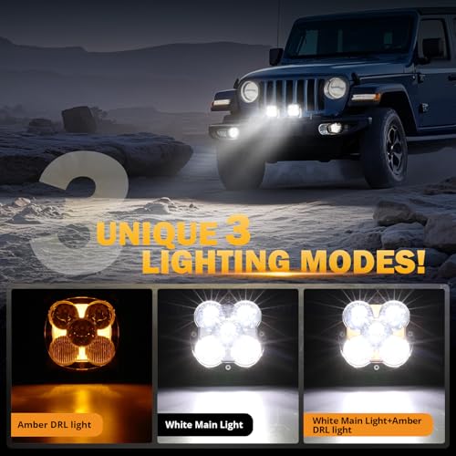 Image of Auxbeam 4.5 Inch led pods with DRL, XP-Ultra Series Pod Lights 128W 15200LM , Spot Flood Combo Offroad Lights with Amber Covers, Cube Ditch Lights for Jeep Ford UTV ATV