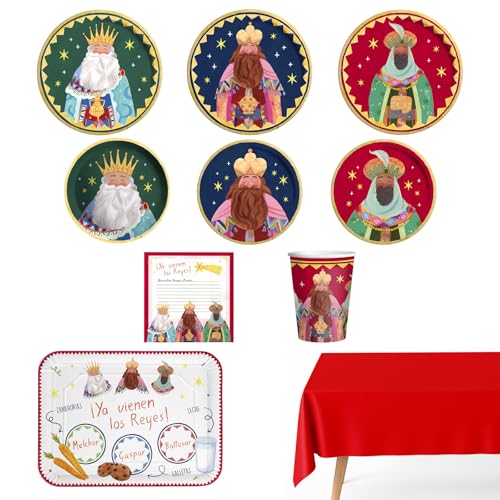 OH YEAH - Kit 12 Personas Reyes Magos Desechable - 70 piezas - Decoración Temática Navideña de la Noche de Reyes Magos - Diseño Festivo Navideño - Celebración Noche de Reyes