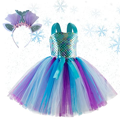 Costume de sirène pour fille - Robe de princesse - Robe tutu avec bandeau - Pour filles - 4-12 ans