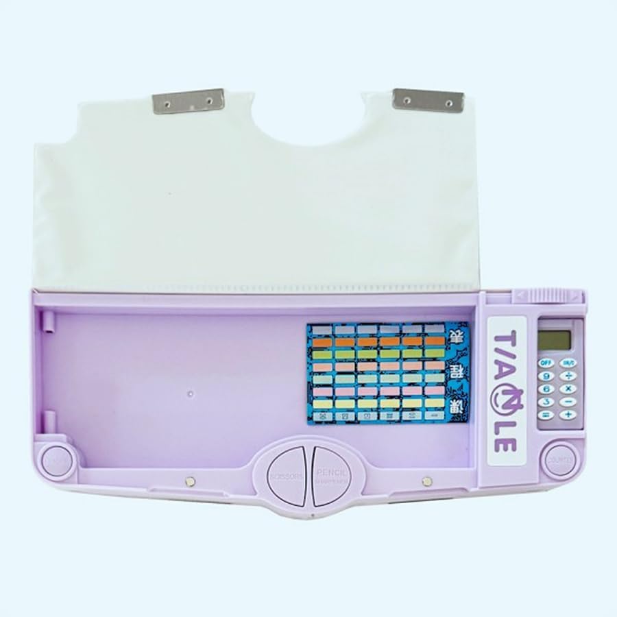 Image of KiddieWorld School Students Pencil Box with Calculator Cute Cartoon Stationary Compass for Boys Geometry Box with Inbuilt Scissor Ruler & Sharpener Magnetic Box Best Gifts (Mini Calculator)