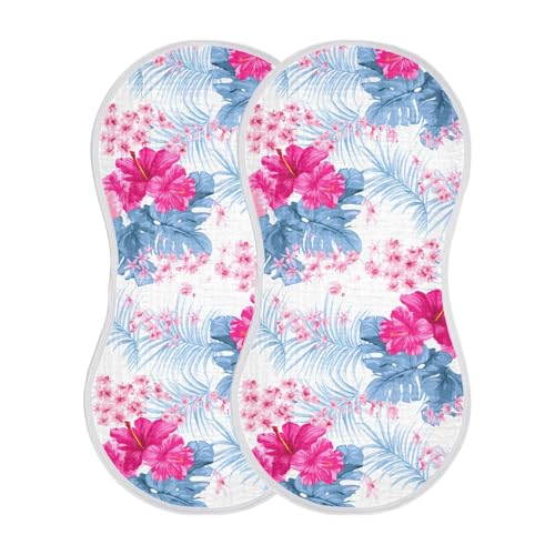 Hibiscus Palm Leaves White Burp Cloths for Babies Burp Rag Cotton Spit Up Rag for Newborn Baby Infant