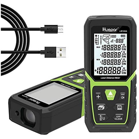 Huepar Laser Distance Measure 328Ft/100M with Li-ion Battery&Electric Angle Sensor, Backlit LCD Laser Measure M/In/Ft with Multi-Measurement Modes, Pythagorean, Distance, Area&Volume-LM100A Indoor Use Cover