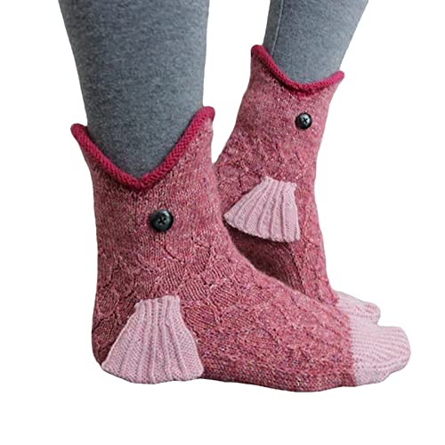 ZIYUEZIKUN Stricken Sie Krokodilsocken für Unisex Gestrickte 3D Tier Karpfenhai Chamäleon für Sportlich Indoor Männer Frauen Zuhause Warme Bodensocken Fischmuster Häkeln Süße Neuheit Cover
