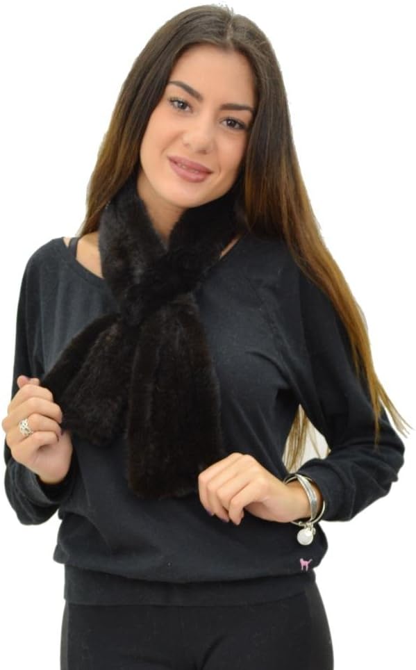 Hima Mink Fur Scarf with Rosette - Brown