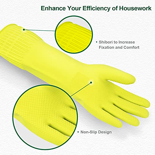 Mamison 2 Pairs Reusable Waterproof Household Dishwashing Cleaning Rubber Gloves, Non-Slip Kitchen Glove (Green, Medium (Pack of 2))