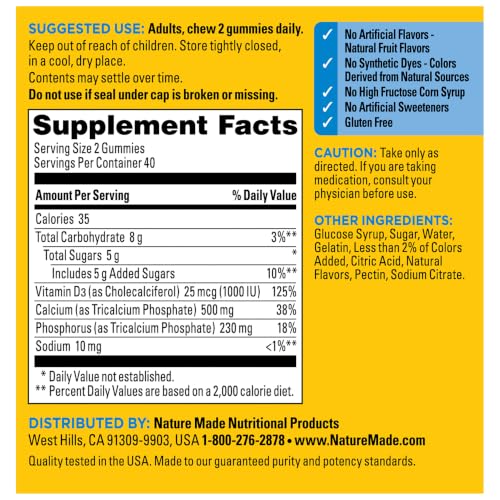 Nature Made Calcium Gummies 500 mg per Serving with Vitamin D3, 80 Gummies - image 8