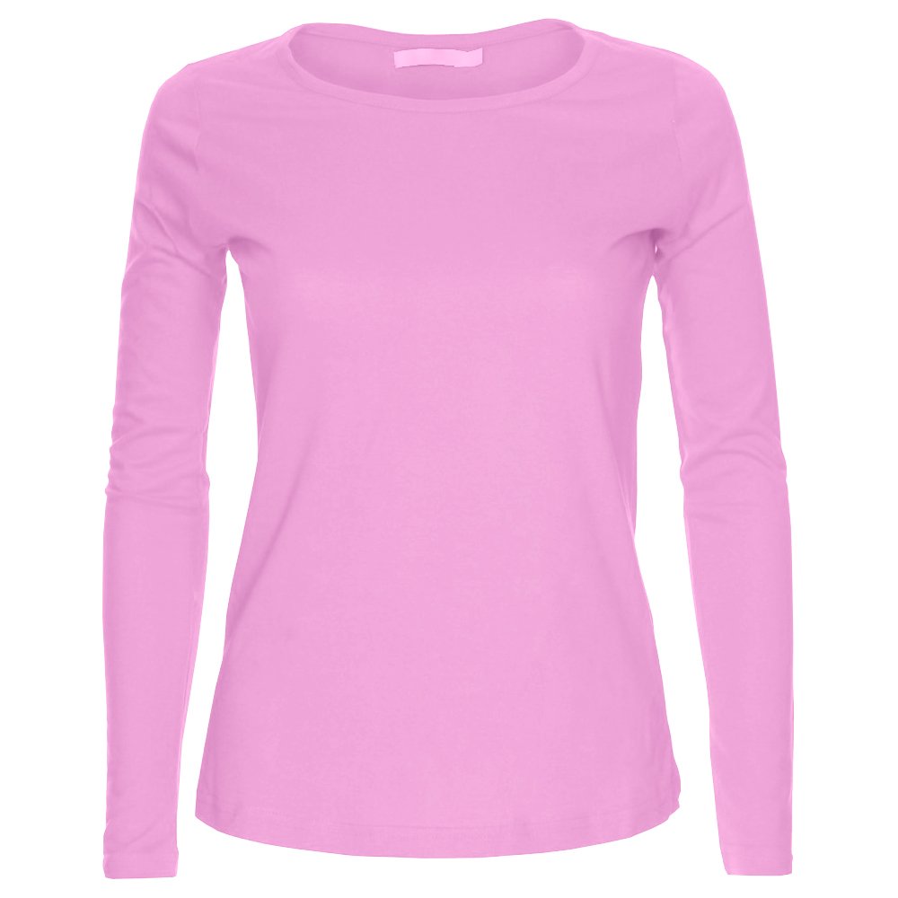 Missloved Ladies Womens Plain Long Sleeve Round Neck Top, Baby Pink, M/L to fit UK 12 - 14
