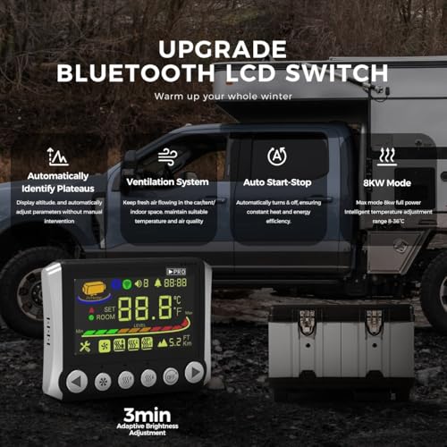 Sunster 12/24V &110-240V Diesel Luftheizung, 8KW Diesel Standheizung mit 6L Tank, Bluetooth App, Automatischer Start&Stop, Lüftungsmodus, Dieselheizung für LKW, Transporter