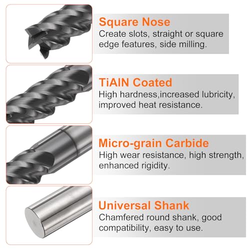 Image of HARFINGTON 5pcs Carbide Square Nose End Mill Bit 5 /16 inch Cut Dia 4 Flutes TiAlN Coated Milling Cutter for Hardened Steel Metal (5 /16 inch Shank 13 /16 inch Cut Length 2-1 /2 inch Long 45 Degree Helix)