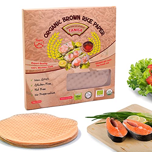 TANISA Organic Brown Rice Paper Wrapper - Healthy Gluten Free Spring Roll Rice Paper Wrappers - Round Rice Wrappers for Fresh Rolls - Vietnamese Rice Paper - Suitable for Any Meal - 8.7 inch - 12 oz