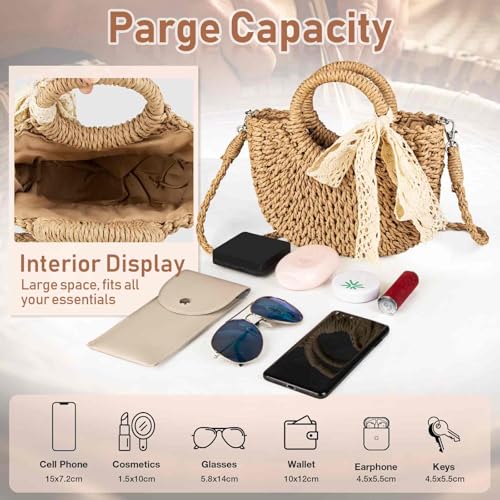 ESAN Small Straw Cluth Bag Summer Beach Woven Shoulder Crossbody Boho Purse Handbag For Women(Drawstring Closure)4