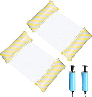 Inflatable Floating Row, 2 Pack Swimming Pool Inflatable Floating Water Hammock Floating Bed Float Lounger Water Sofa Beach Mat Summer Outdoor Adult Comfortable Water Fun Toys With Infloator Pump (Yel