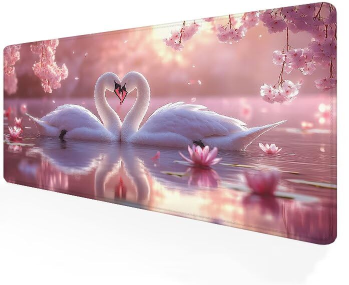 Grand tapis de souris cygne rose pour bureau à la maison