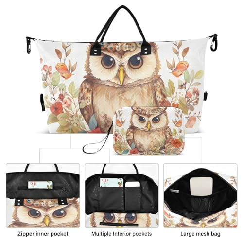 Large Travel Duffel Bag, Colorful Garland Owl Sport Tote Gym Bag, Shoulder Weekender Overnight Bag for Women Men, Carry On Luggage with Toiletry Bag2