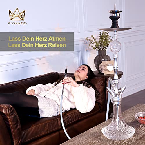 RYOSEE 93cm Shisha-Set, 4 Schläuche und Griffe, Alu-Rauchrohr, ausgestattet mit Ölsammler, Glas-Zigarettenspitze, Einweg… – Bild 7