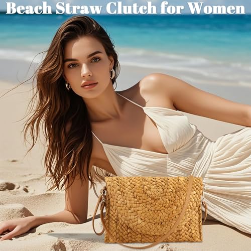 Image of Summer Straw Shoulder Bag Straw Small Clutch Crossbody Bags for Women Boho Purse Handmade Envelope | Summer