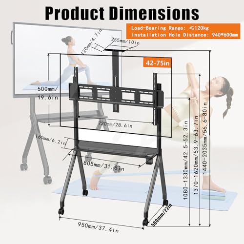 Soporte móvil para pizarras interactivas y TV 42-75 pulg miniatura 2