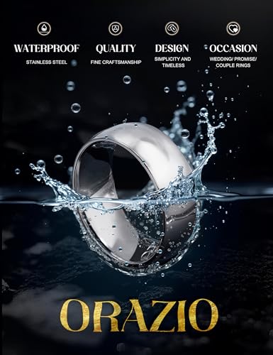 Image of ORAZIO Stainless Steel Rings for Men Women 6MM 8MM Wedding Band Rings Silver /Black /Gold Domed High Polished Basic Wedding Bands Comfort Fit Size 6-14