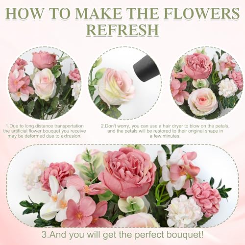 2 Bundles Pink Peonies Artificial Flowers Silk Flower Centerpieces for Tables Fake Flower Arrangements Bouquets Mixed Roses Hydrangea with Stems for Wedding Bridal Bouquets Home Ta image 1