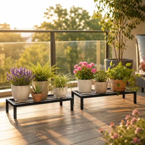 Image of Kundi Plant Stand for Balcony Decoration | Anti-Rust Metal Pot Stand for Indoor & Outdoor Plants | Garden Flowerpot Stand | Black | 24 Inch | (Pack of 4) (Pack of 2)