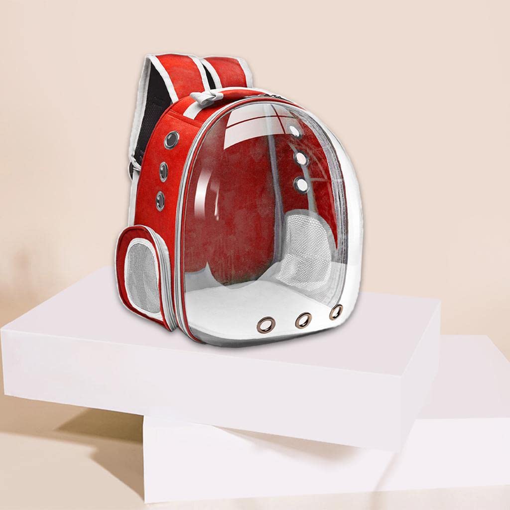 Transportadora de Mascotas Mochila para Gatos Perros Conejos Ventana Panorámica Diseño Sostenible Bolsillos Laterales Apta para Senderismo Ci, Rojo