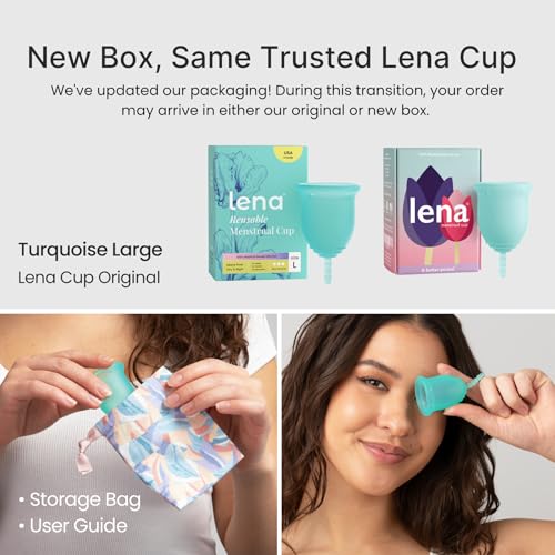 Image of Lena Menstrual Cup Original - Soft Medical-Grade Silicone Period Cups for Women Heavy Flow, Reusable and Comfortable 12-Hour Leak-Free Protection, Beginner-Friendly Feminine Care - Large, Turquoise