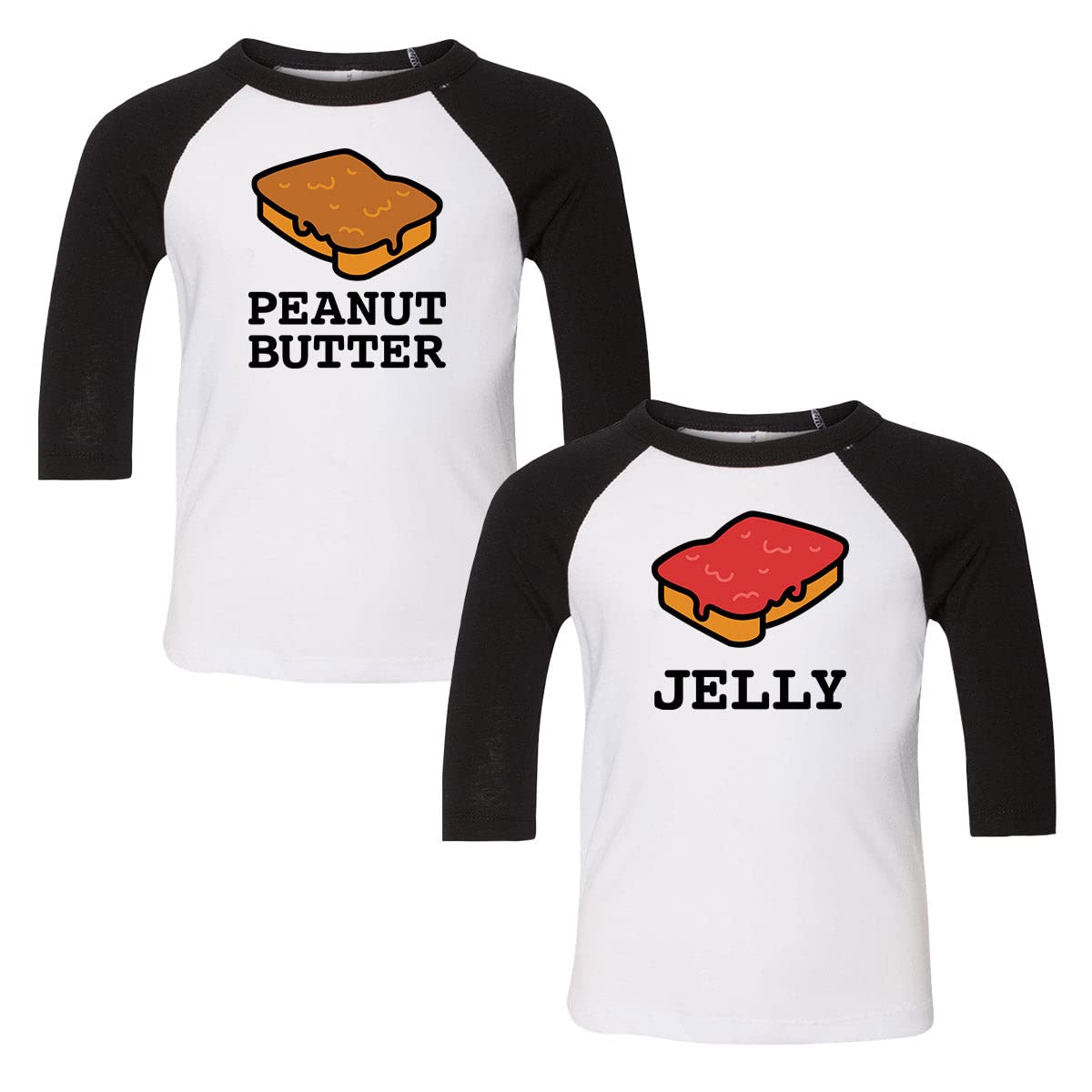 Peanut Butter and Jelly Kids Three-Quarter Raglan Sleeve Baseball Shirt Duo Pair Set of 2