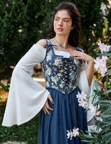 Image of Scarlet Darkness Corset Tops for Women Renaissance Lace Up Floral Bustier | Fishboned, Vintage Floral, Overbust Bodice, for Ren Faire, Medieval, Halloween Costume
