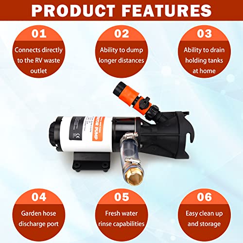 Macerator Pump for RV Water Pump 12v, 12GPM Quick Self-Priming Sewage Chopper Pump with Portable Storage Dump Buddy RV Waste Management Device Kit Waste Water Pump (RV Pump)