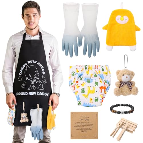 XLSXEXCL New Daddy Apron with Pockets, Dad to be Gag Gift, Baby Shower Gifts for Men,...