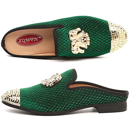 Men's Velvet Slip-on Mule Loafers with Fashion Buckle and Spiked, Stylish Formal Wear Backless Dress Slippers, Casual Anti-Slip Sandals Slides for Men3