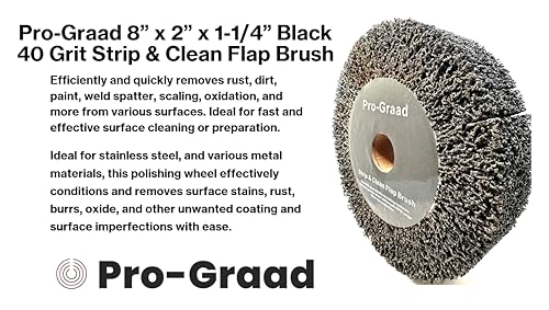 Image of 8 inch x 2 inch Black 40 Grit Extra Coarse Non-Woven Bench Grinder Strip & Clean Flap Brush Wheel, Metal Graining, Stripping, Rust & Paint Removal, Compatible for 1 /2 inch, 5 /8 inch, 3 /4 inch, 1 inch, 1-1 /4 inch Arbor
