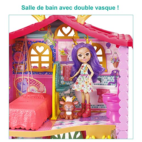 Enchantimals Coffret Maison De Danessa Biche​, Mini-Poupée Et Figurine Animale Sprint, 4 Espaces De Jeu Et Accessoires, Jouet Pour Enfant, Gyj18
