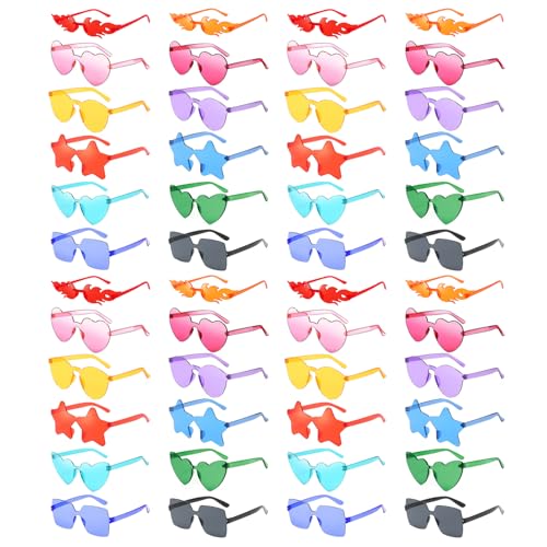 Pibupibu 48 Pack Mixed Rimless Party Sunglasses Bulk for Women Men, Fun Colorful Glasses Bachelor Party Glasses