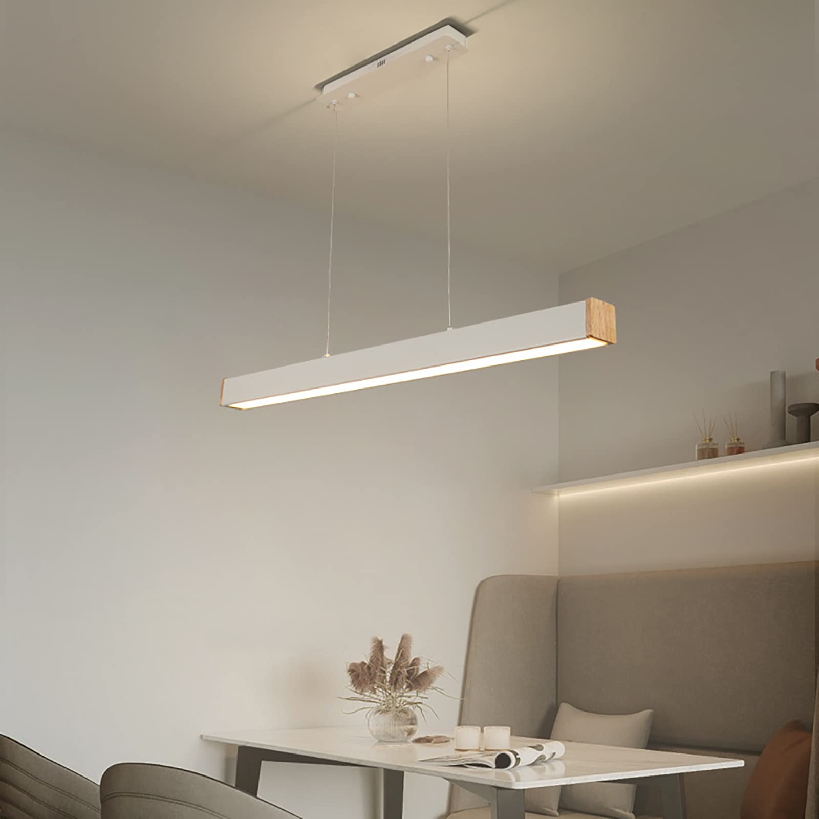 KXEcoLife Contemporary Dimmable LED Chandelier for Kitchen Island Modern Pendant Lighting Fixture Dining Room and Living White 24x2 inch