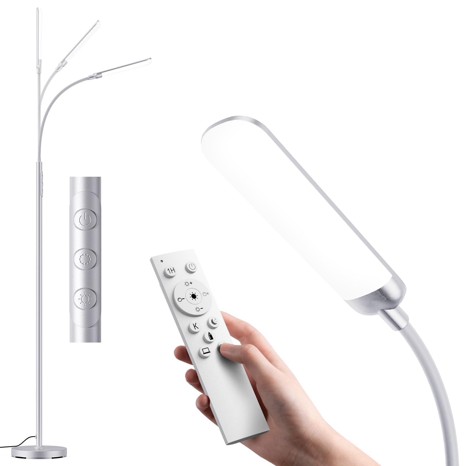 Lampada da Terra LED 18W 1200LM con Telecomando - 4 Tonalità di Colore & 4 Livelli Luminosità Regolabile - Piantana da Lettura per Soggiorno, Camera da Letto, Ufficio