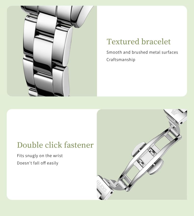 Image of OLEVS Quartz Watch Women Silver Stainless Steel Waterproof Luminous