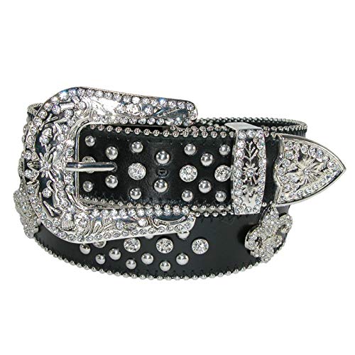 CTM Women's Fleur de Lis Studded Rhinestone Belt