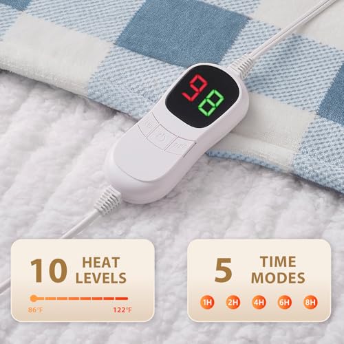 Image of HomeMate Electric Blanket Heated Full Size - 72 inchx84 inch Ultra Soft Cozy Flannel Heating Blanket with 10 Fast Heat Levels 8 Hours Auto Off Over-Heated Protection ETL Certification Keep Warm in Home Office
