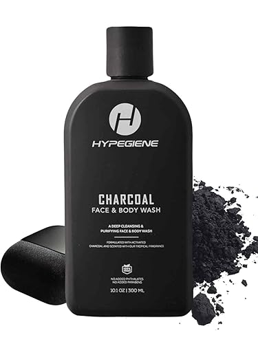 Charcoal Gel de baño para hombre, gel de baño totalmente natural con carbón activado para hombres y mujeres, vegano, sin parabenos, hidratante con