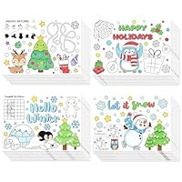 ANGOLIO Winter Game Coloring Pages - 32P Hello Winter Scene Activity Game Coloring Posters for Kids, Happy Holidays Bulk Snowman Penguin DIY Crafts Classroom Home Holiday Party Supplies Christmas Gift