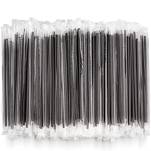 DuraHome Individually Wrapped Coffee Stirrers 1000 Pack, Black 5.75-Inch Disposable Plastic Drinking Sip Stir Sticks for Cocktails, Bulk pack