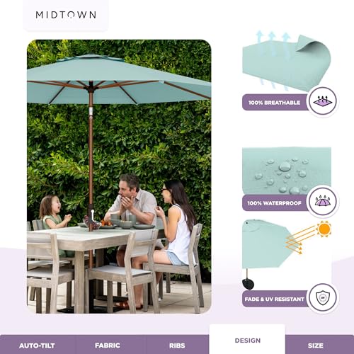Image of Midtown Umbrellas Wooden 2-8 Ft Patio Umbrella, Seawater Canopy