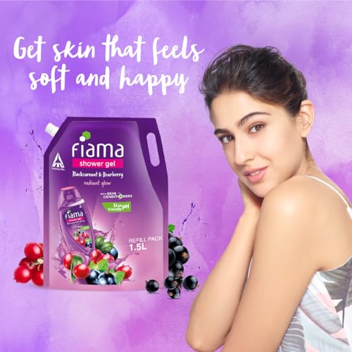 Fiama Body Wash Shower Gel Blackcurrant & Bearberry, 1.5L Bodywash Refill Value Pouch for Women & Men with Skin Conditioners for Radiant Glow, Skin Friendly pH, Suitable for All... - Image 7