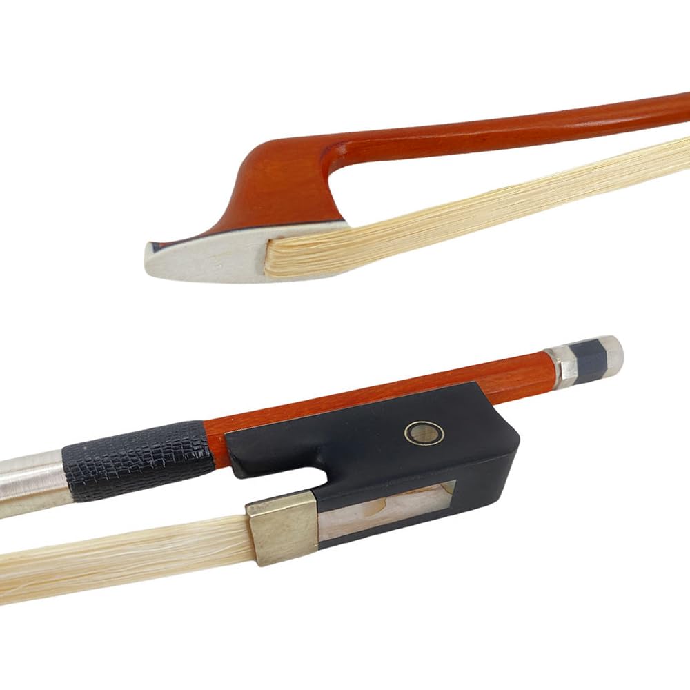 Archetto per contrabbasso 3/4 stile francese in legno di Brasile con rana in ebano naturale Mongolia Bow Hair ben bilanciato