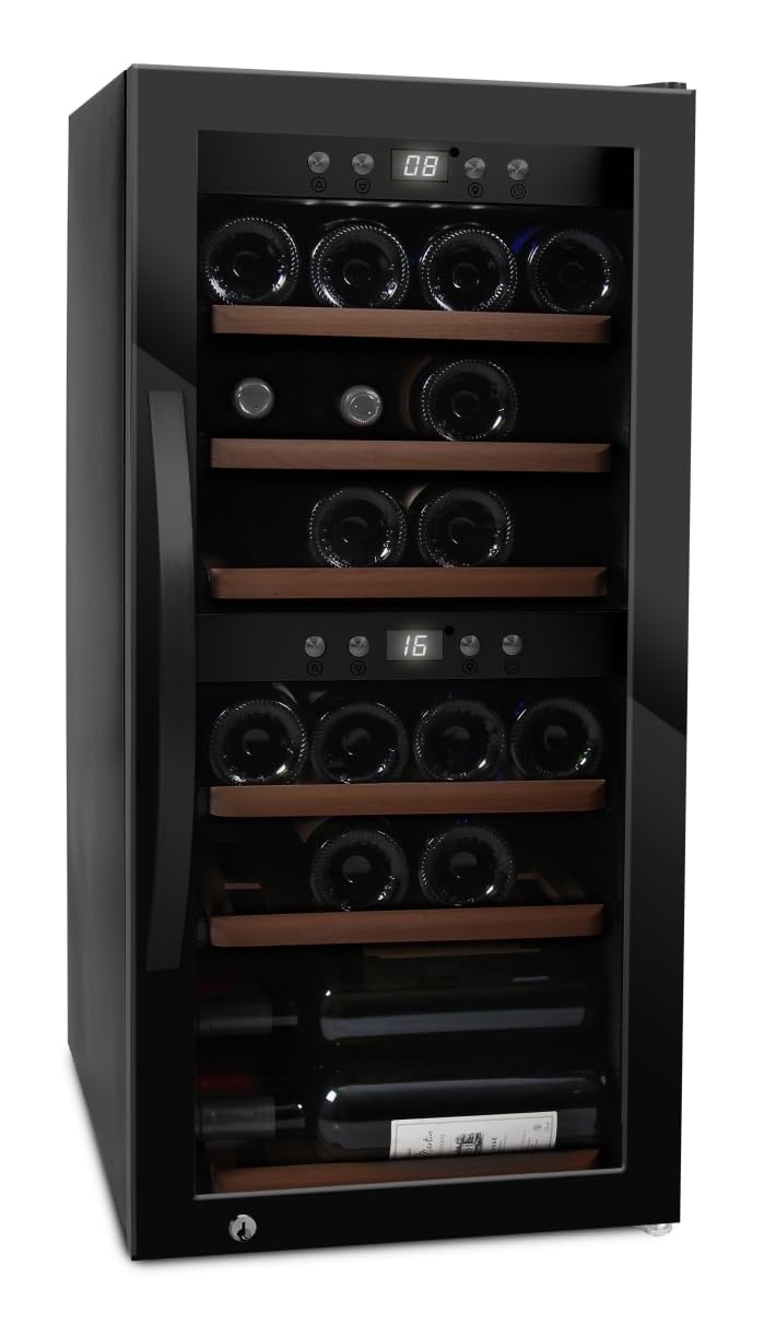 mQuvée Cantinetta vino a libera installazione, WineExpert 24 Fullglass Nero, 24 bottiglie, 2 zone di temperatura regolabili, Grande spazio per i vini bianchi, Design elegante e senza giunzioni