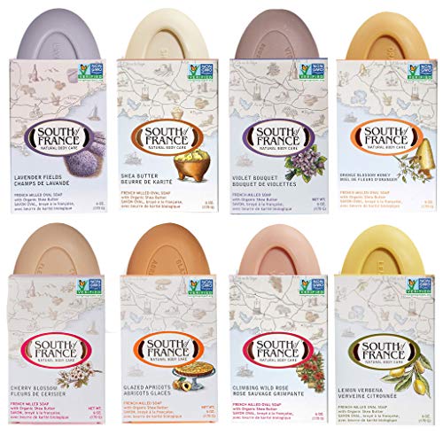 Variety Pack of Clean Bar Soaps by South of France Natural Body Care | Triple-Milled French Soap with Organic Shea Butter + Essential Oils | Non-GMO Body Soap | 6 oz Bar – 8 Pack | Variety 2